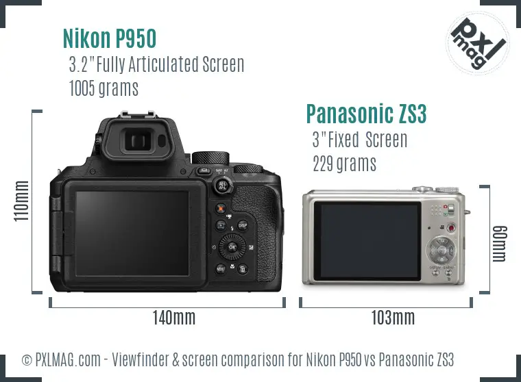 Nikon P950 vs Panasonic ZS3 Screen and Viewfinder comparison
