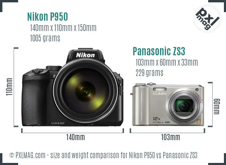 Nikon P950 vs Panasonic ZS3 size comparison