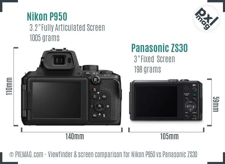 Nikon P950 vs Panasonic ZS30 Screen and Viewfinder comparison