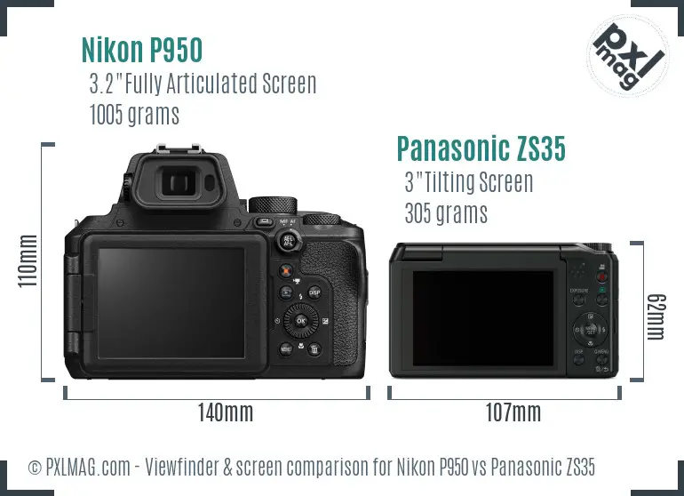 Nikon P950 vs Panasonic ZS35 Screen and Viewfinder comparison