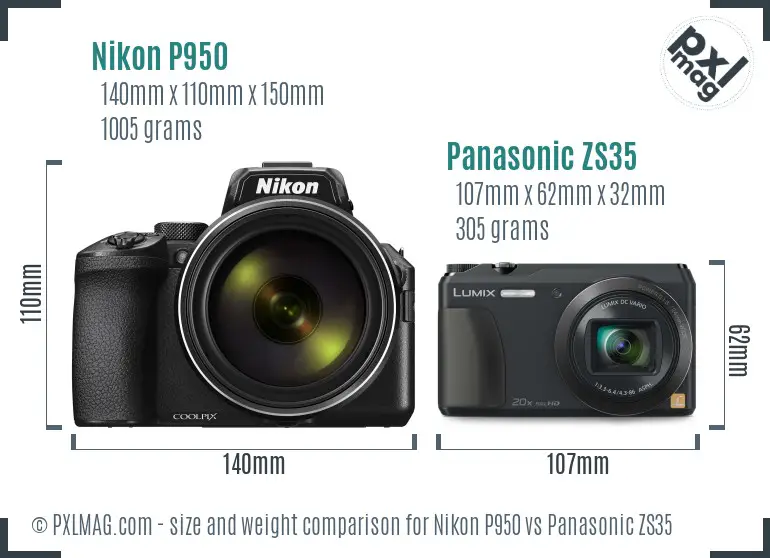 Nikon P950 vs Panasonic ZS35 size comparison