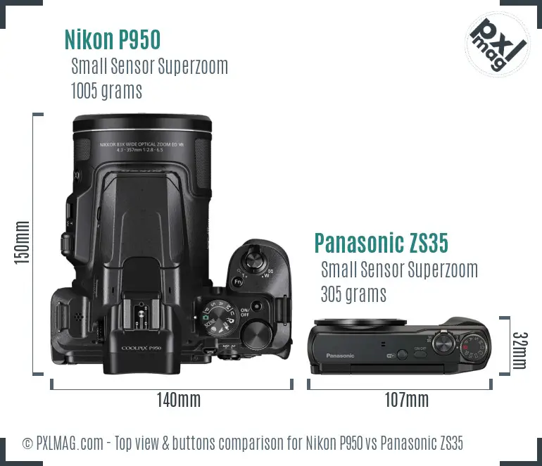 Nikon P950 vs Panasonic ZS35 top view buttons comparison