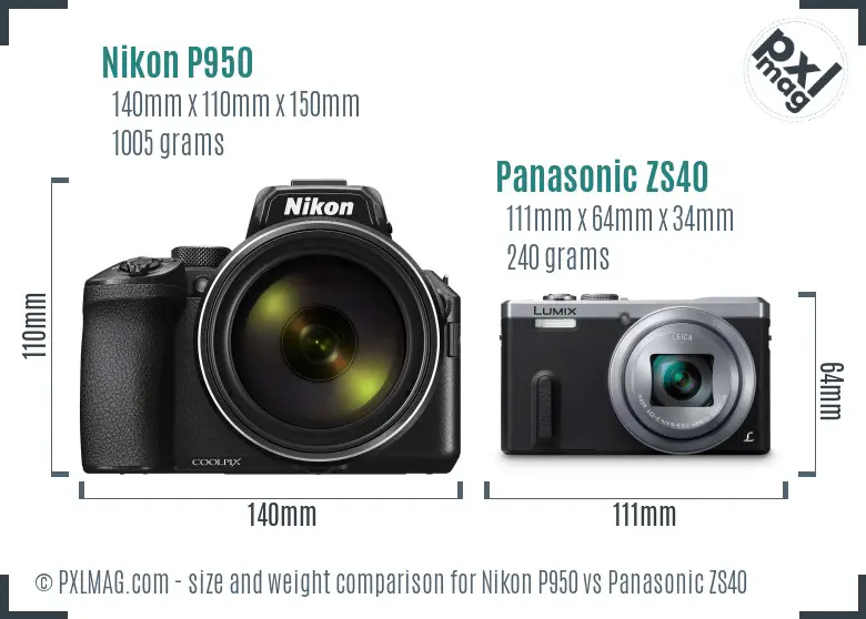 Nikon P950 vs Panasonic ZS40 size comparison