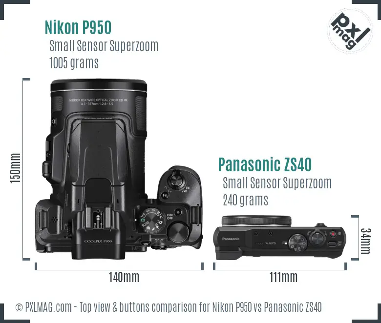 Nikon P950 vs Panasonic ZS40 top view buttons comparison