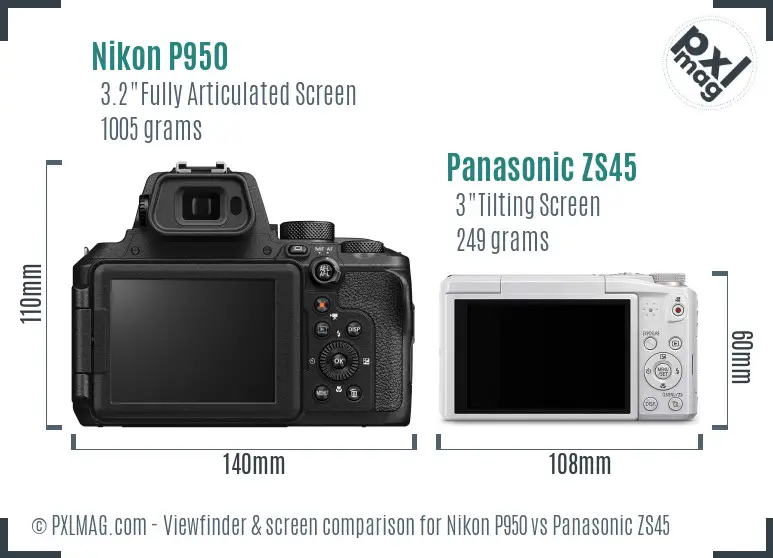 Nikon P950 vs Panasonic ZS45 Screen and Viewfinder comparison