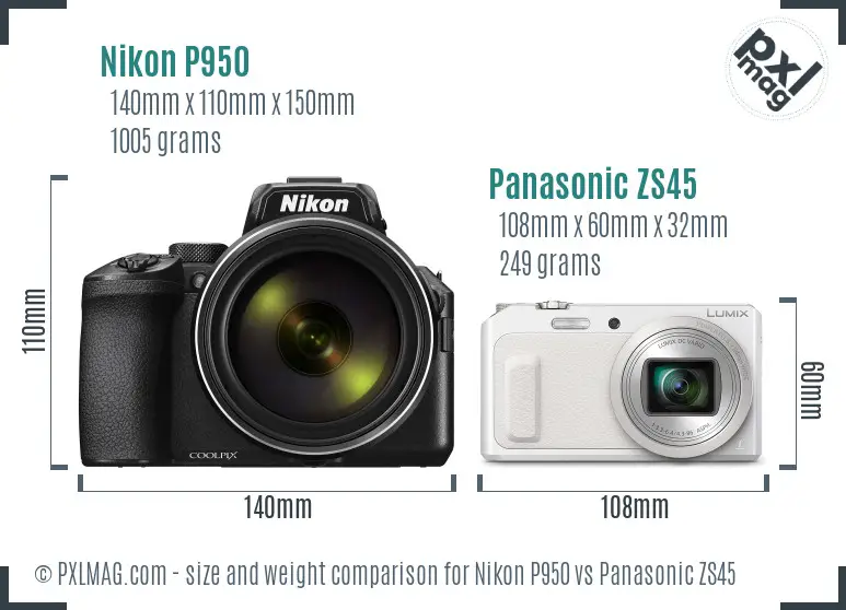 Nikon P950 vs Panasonic ZS45 size comparison