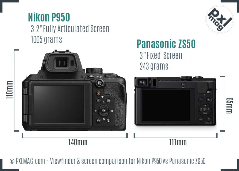 Nikon P950 vs Panasonic ZS50 Screen and Viewfinder comparison