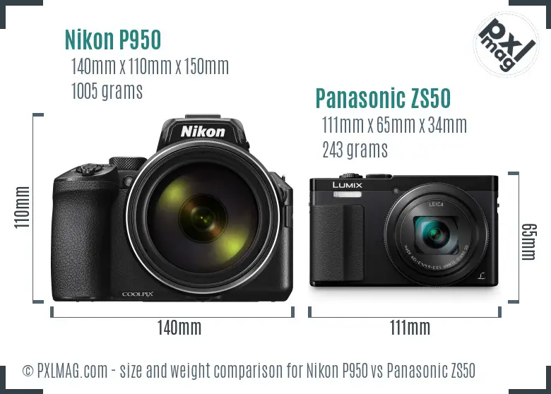 Nikon P950 vs Panasonic ZS50 size comparison