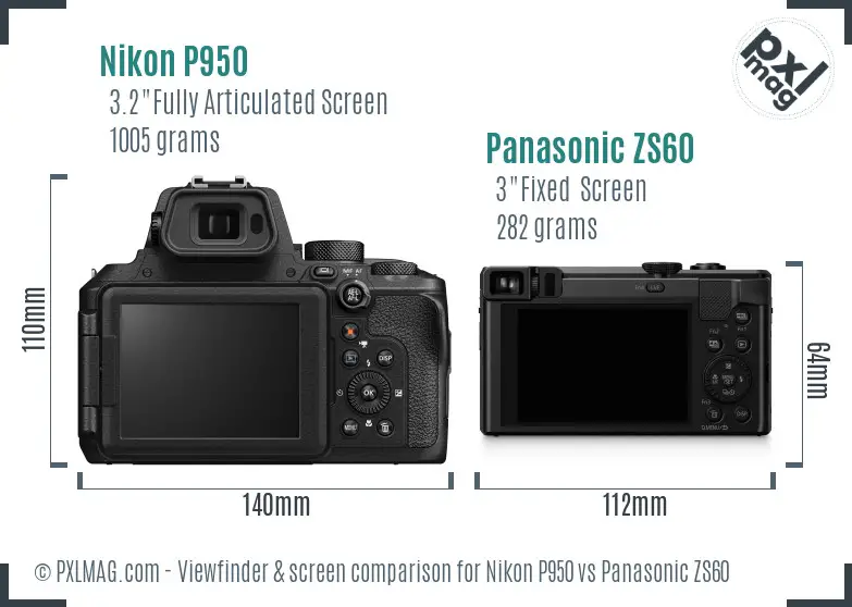Nikon P950 vs Panasonic ZS60 Screen and Viewfinder comparison