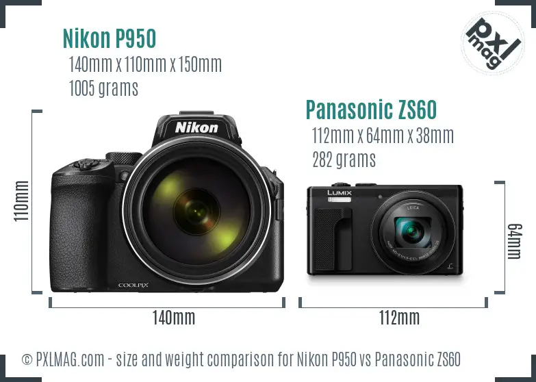 Nikon P950 vs Panasonic ZS60 size comparison