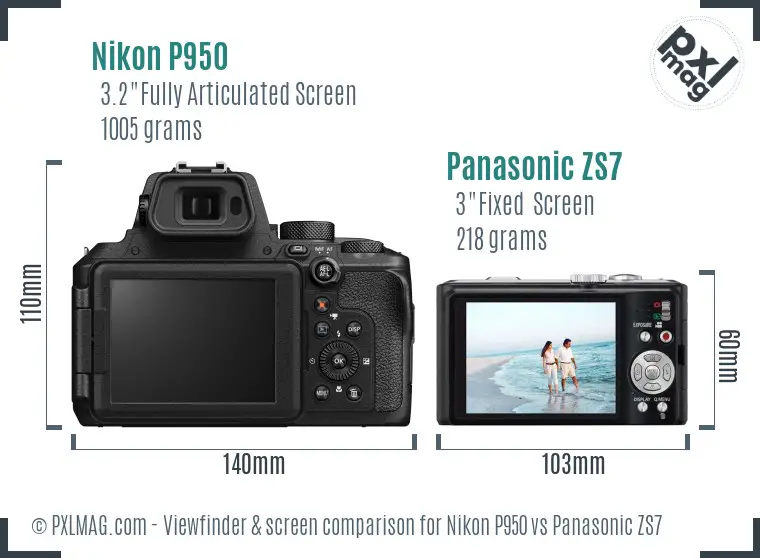 Nikon P950 vs Panasonic ZS7 Screen and Viewfinder comparison