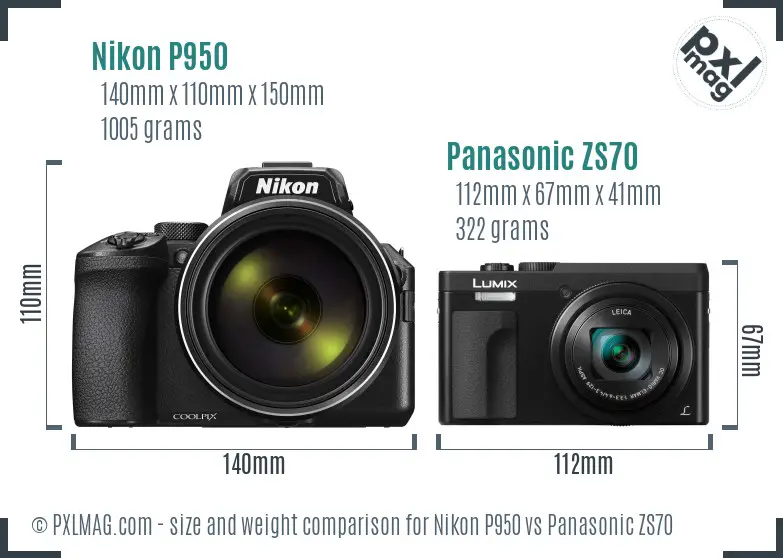 Nikon P950 vs Panasonic ZS70 size comparison