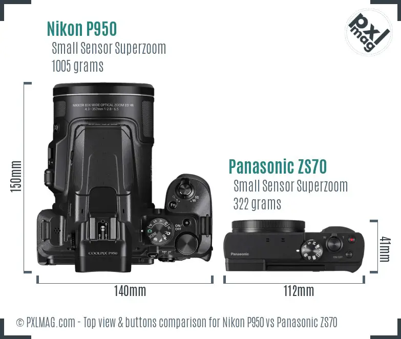 Nikon P950 vs Panasonic ZS70 top view buttons comparison