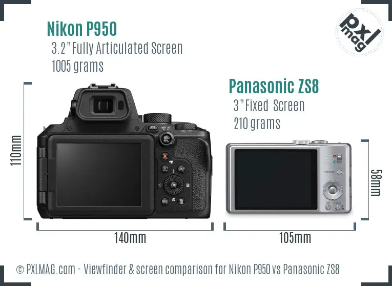 Nikon P950 vs Panasonic ZS8 Screen and Viewfinder comparison