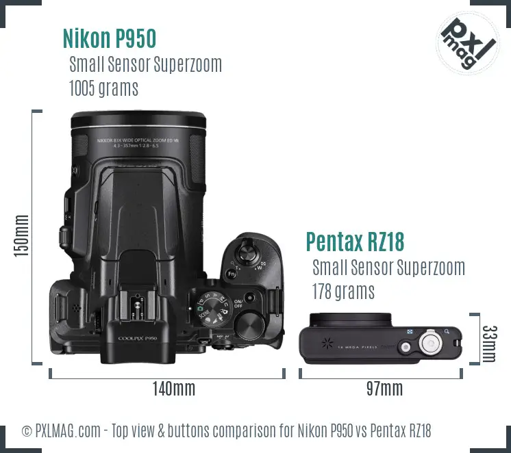 Nikon P950 vs Pentax RZ18 top view buttons comparison