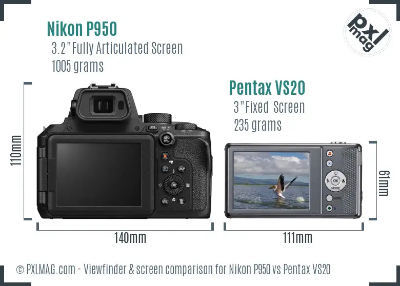 Nikon P950 vs Pentax VS20 Screen and Viewfinder comparison