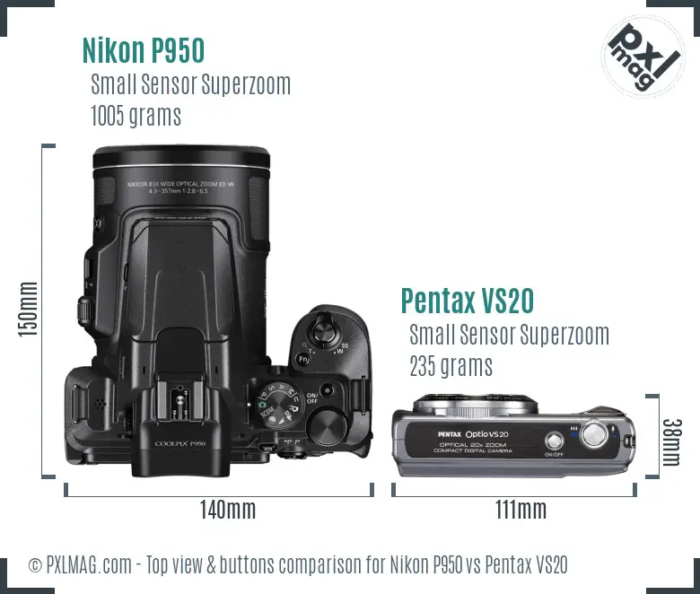 Nikon P950 vs Pentax VS20 top view buttons comparison
