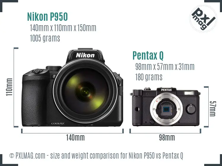 Nikon P950 vs Pentax Q size comparison