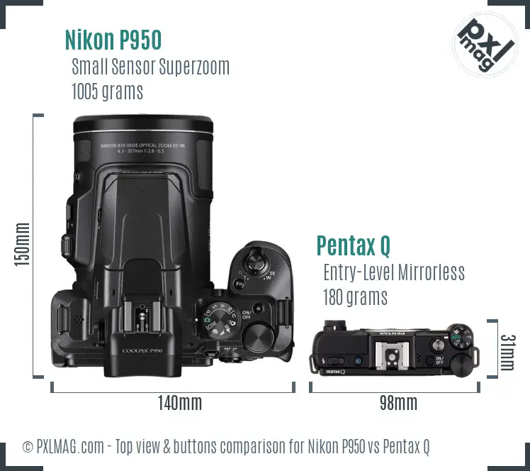 Nikon P950 vs Pentax Q top view buttons comparison