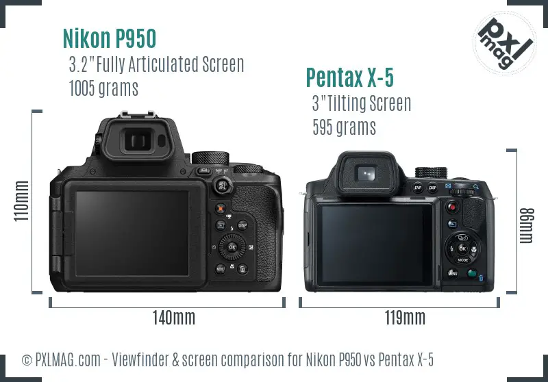Nikon P950 vs Pentax X-5 Screen and Viewfinder comparison