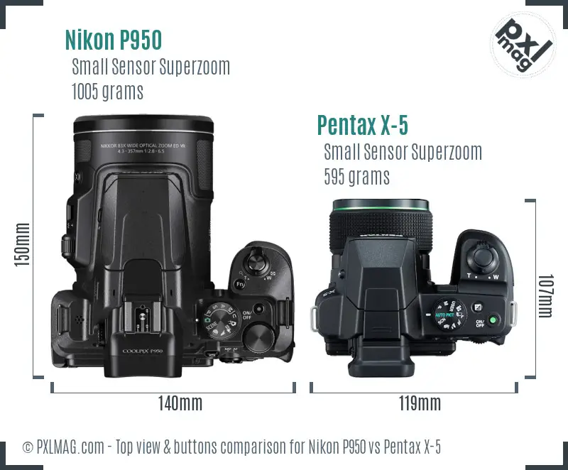 Nikon P950 vs Pentax X-5 top view buttons comparison