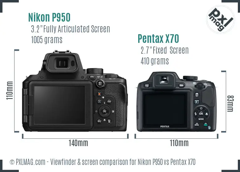 Nikon P950 vs Pentax X70 Screen and Viewfinder comparison