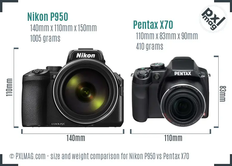 Nikon P950 vs Pentax X70 size comparison