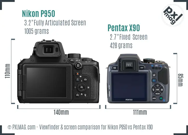 Nikon P950 vs Pentax X90 Screen and Viewfinder comparison