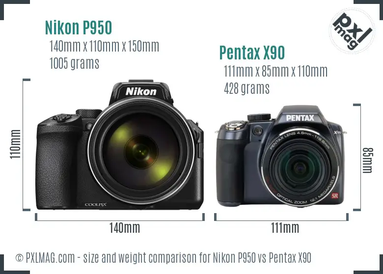 Nikon P950 vs Pentax X90 size comparison
