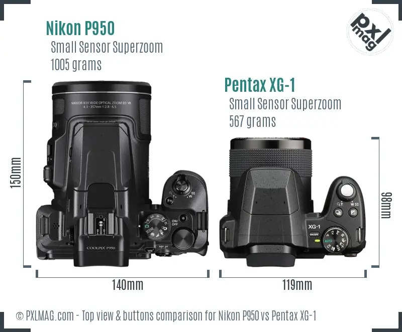 Nikon P950 vs Pentax XG-1 top view buttons comparison