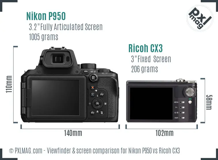 Nikon P950 vs Ricoh CX3 Screen and Viewfinder comparison