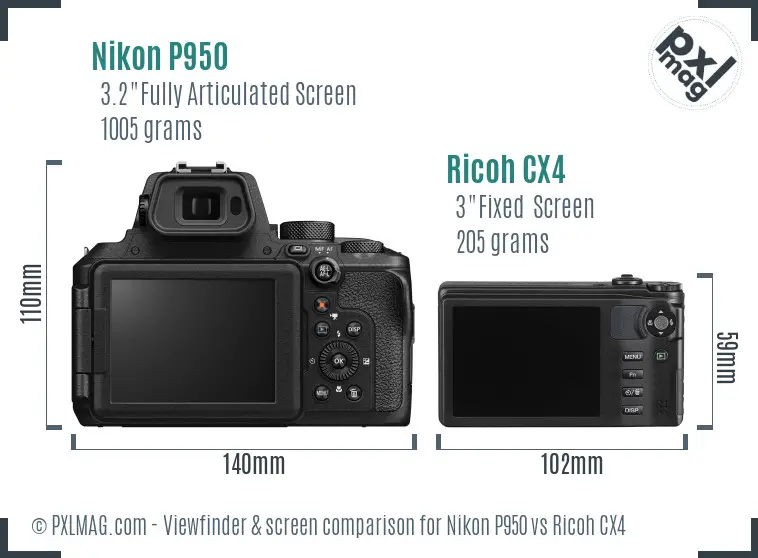 Nikon P950 vs Ricoh CX4 Screen and Viewfinder comparison