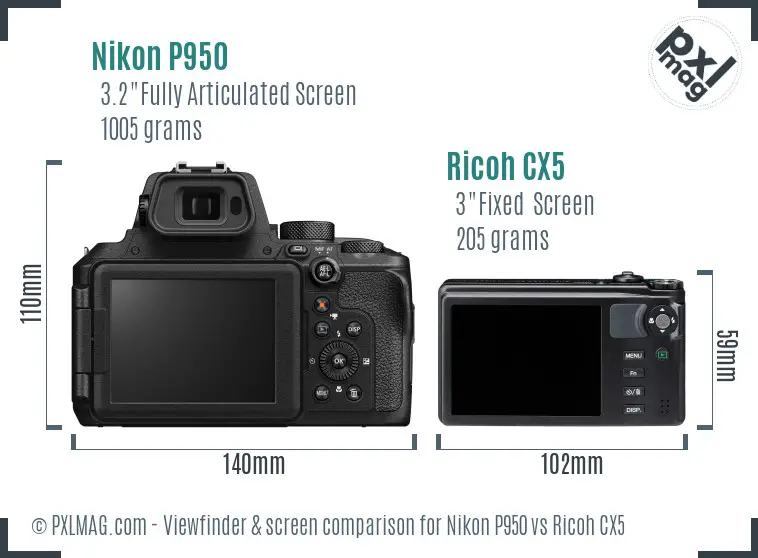 Nikon P950 vs Ricoh CX5 Screen and Viewfinder comparison