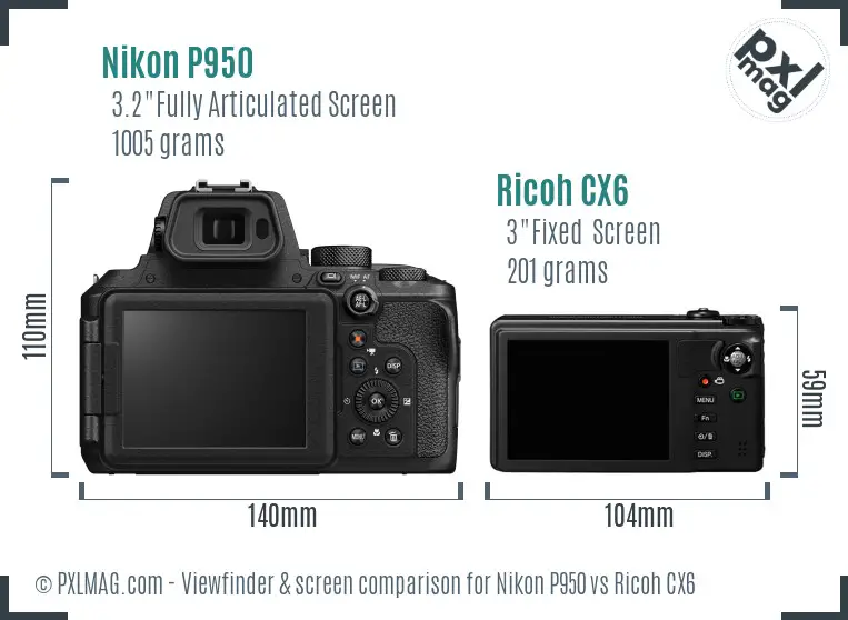 Nikon P950 vs Ricoh CX6 Screen and Viewfinder comparison