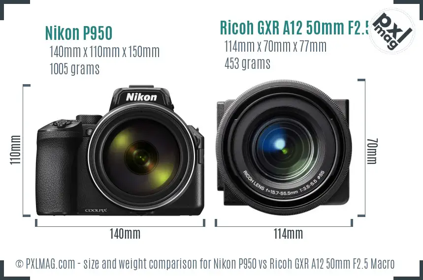 Nikon P950 vs Ricoh GXR A12 50mm F2.5 Macro size comparison
