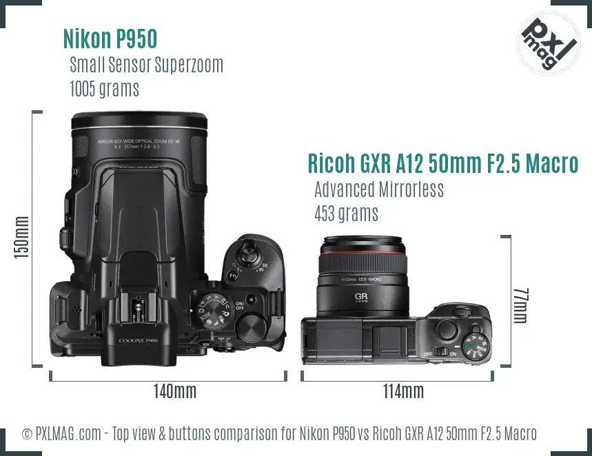 Nikon P950 vs Ricoh GXR A12 50mm F2.5 Macro top view buttons comparison