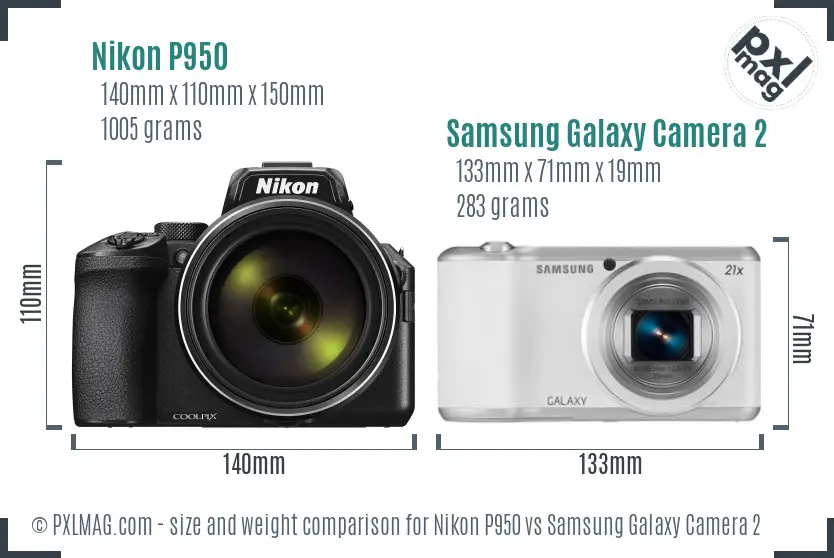 Nikon P950 vs Samsung Galaxy Camera 2 size comparison