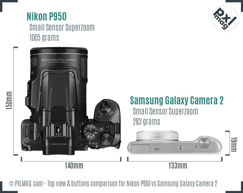 Nikon P950 vs Samsung Galaxy Camera 2 top view buttons comparison