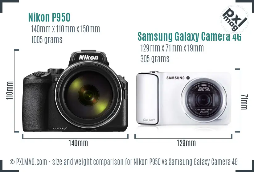 Nikon P950 vs Samsung Galaxy Camera 4G size comparison