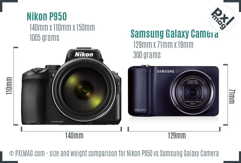 Nikon P950 vs Samsung Galaxy Camera size comparison