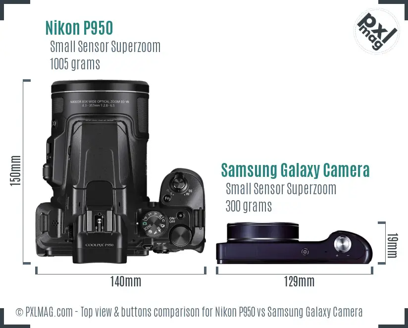 Nikon P950 vs Samsung Galaxy Camera top view buttons comparison