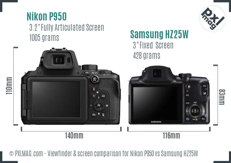 Nikon P950 vs Samsung HZ25W Screen and Viewfinder comparison