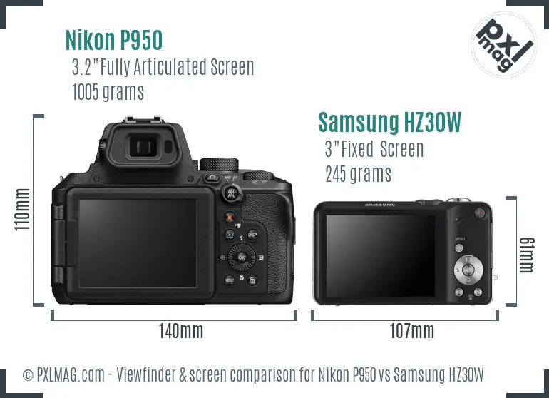 Nikon P950 vs Samsung HZ30W Screen and Viewfinder comparison