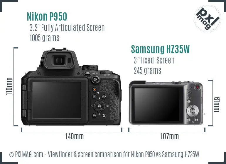 Nikon P950 vs Samsung HZ35W Screen and Viewfinder comparison