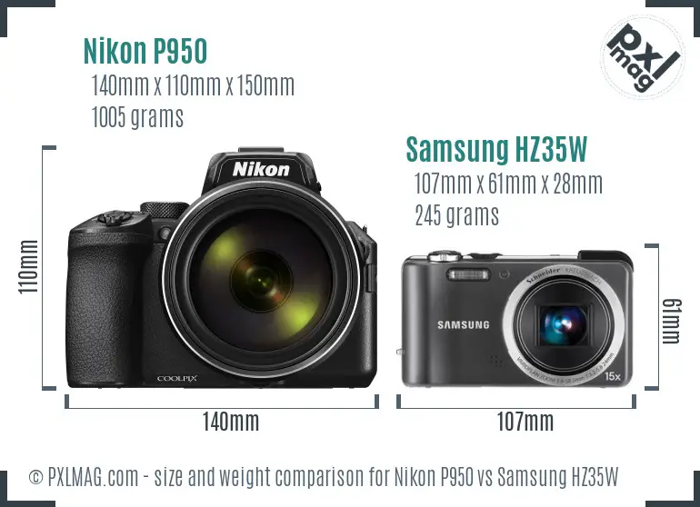 Nikon P950 vs Samsung HZ35W size comparison