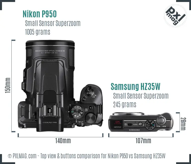 Nikon P950 vs Samsung HZ35W top view buttons comparison