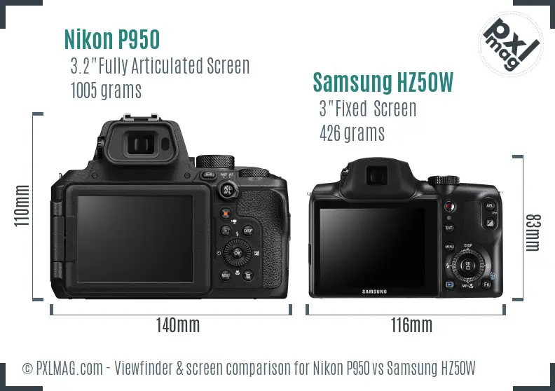 Nikon P950 vs Samsung HZ50W Screen and Viewfinder comparison