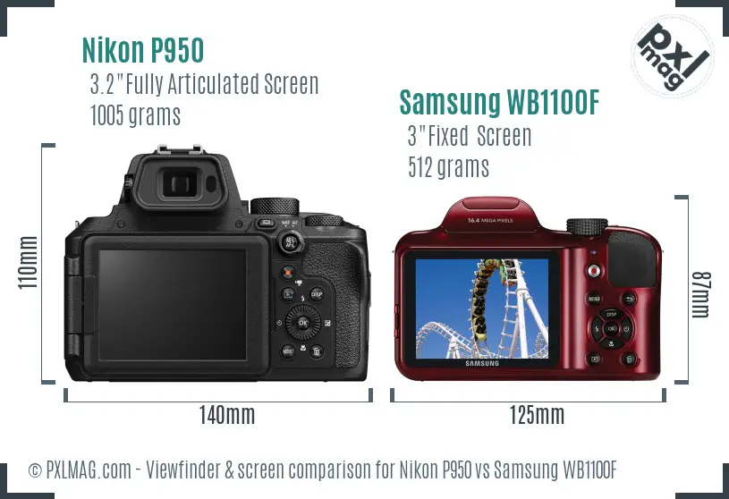 Nikon P950 vs Samsung WB1100F Screen and Viewfinder comparison