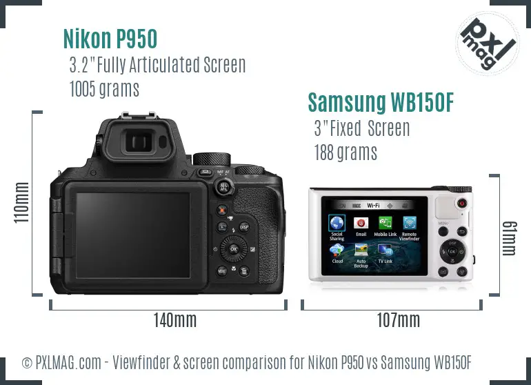 Nikon P950 vs Samsung WB150F Screen and Viewfinder comparison