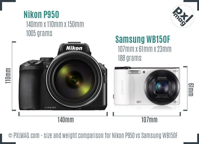 Nikon P950 vs Samsung WB150F size comparison